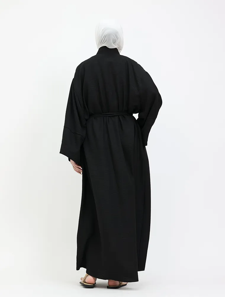 Black Linen Feel Mandarin Shirt
